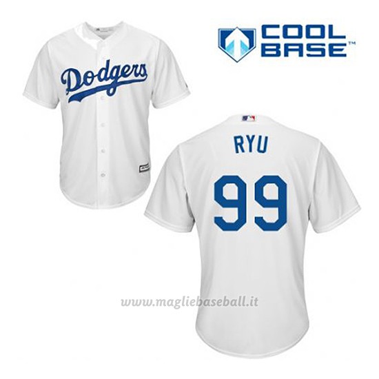 Maglia Baseball Uomo Los Angeles Dodgers Hyun Jin Ryu 99 Bianco 1ªCool Base
